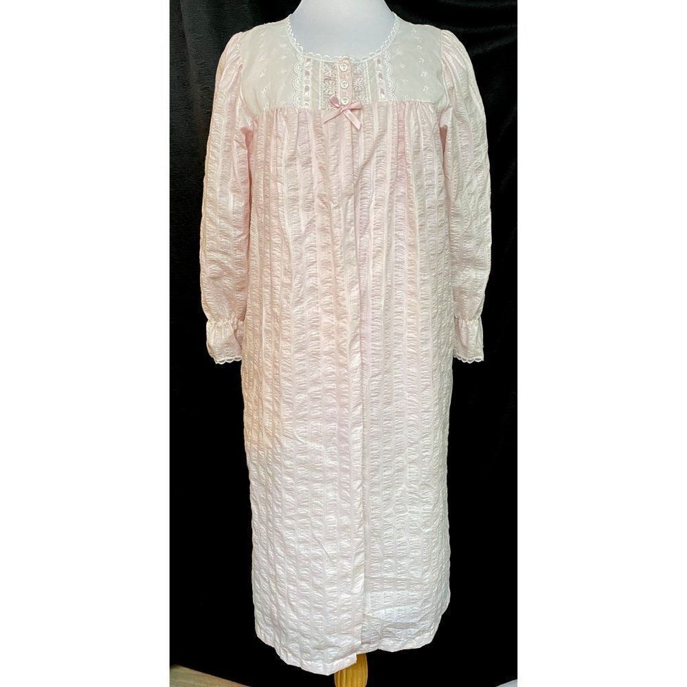 Carriage Court Vintage Pink Nightgown & Robe Set Sz S Eyelet Lace Ribbon Detail